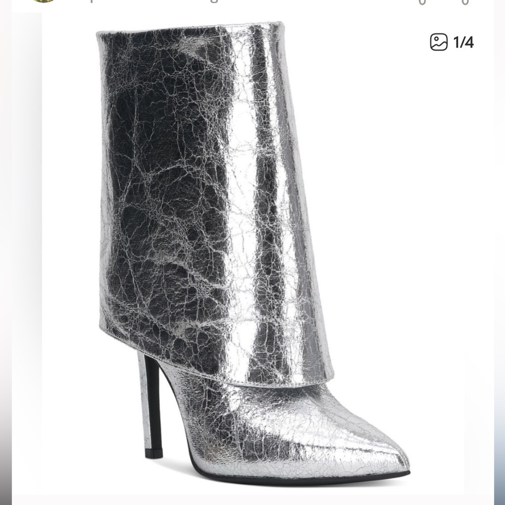 INC International Concepts Silver Crinkle Heeled Boots